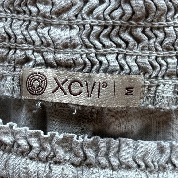XCVI Coastal Minimalist Linen Blend Wide Leg Smocked Waist Light Grey Medium